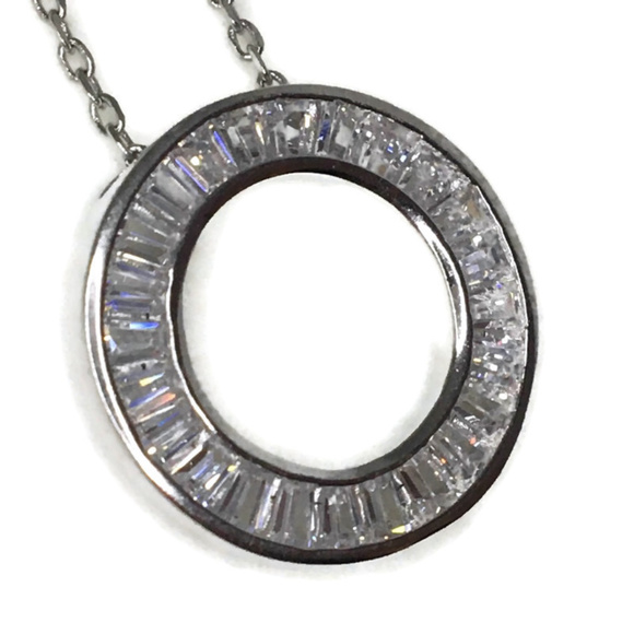 Tapered Baguette Cubic Zirconia Circle pendant - Picture 3 of 4